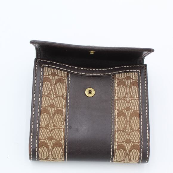 Y2K Coach Signature Wallet Brown Leather Canvas Gold Logo Bifold Compact - Picture 4 of 8